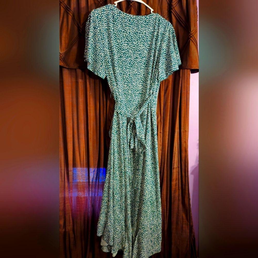 Green polka dot wrap dress